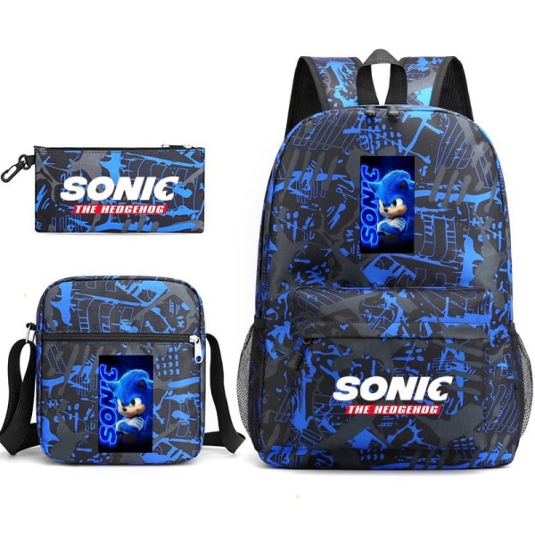 Sonic ryggsäck pennfodral axelremsväskor pack (3st) svart/blå 2
