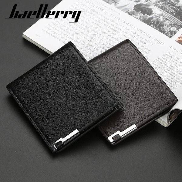 Baellerry Men's Slim Wallet Short Style med Iron Edge Multi Card 1835-kaffe vertikal stil