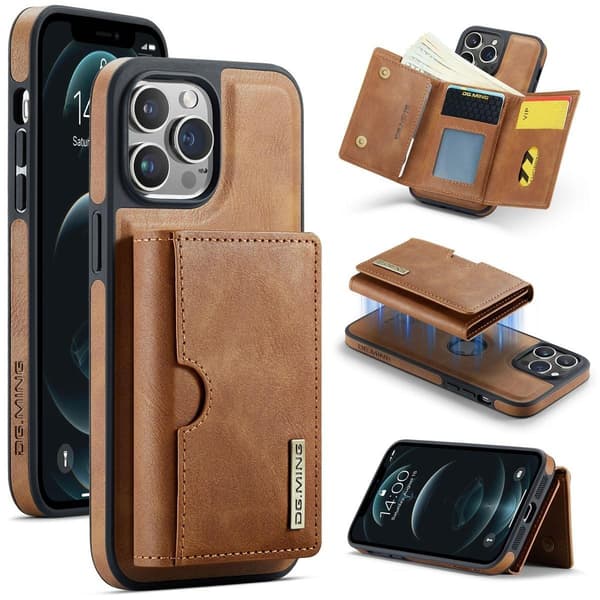 (Til iPhone 14 Plus) DG.MING M6 Serien Magnetisk Pung Etui brun