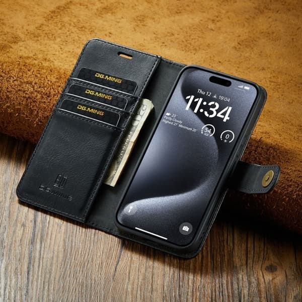 (Til iPhone 13 Pro Max) DG.MING Læder Telefoncover: Premium okselæder sort