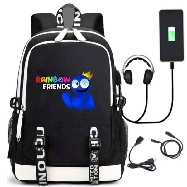 Rainbow Friends rygsæk børne rygsække rygsæk med USB stik sort 3
