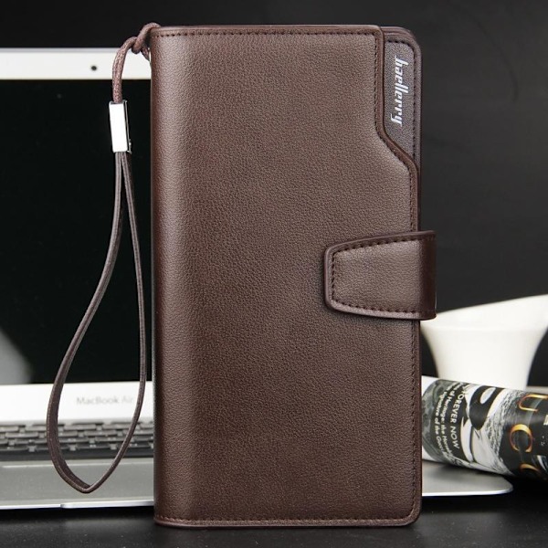 Baellerry Vintage Retro Herre Lommebok Lang Bifold med Telefonlomme brun med håndstropp