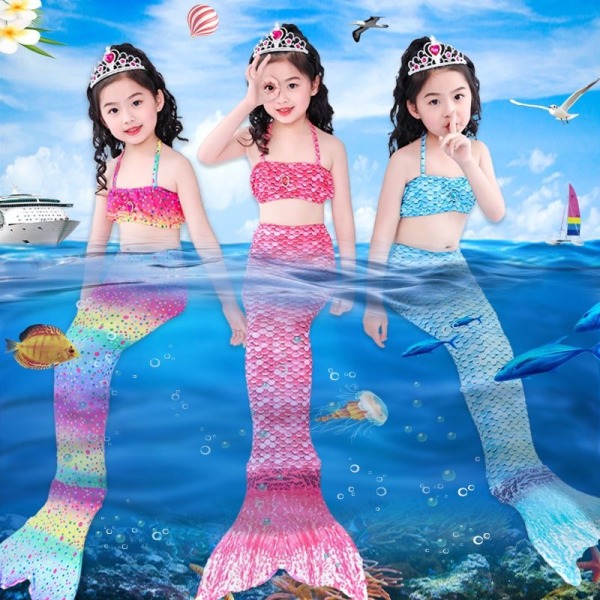 sjöjungfru mermaid sjöjungfrusvans baddräkt bikini för barn rosa 130