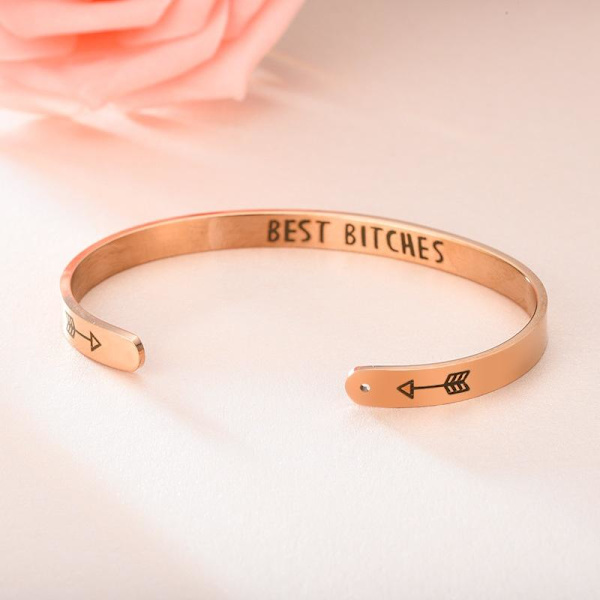 Titanstål C-formet Inspirerende Armbånd - Fortsett å skyve fremover rosa gull beste tigere dobbel pil