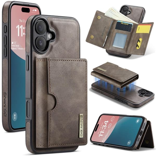(Til iPhone 16 Pro Max) DG.MING M6 Serien Magnetisk Pung Etui kaffe