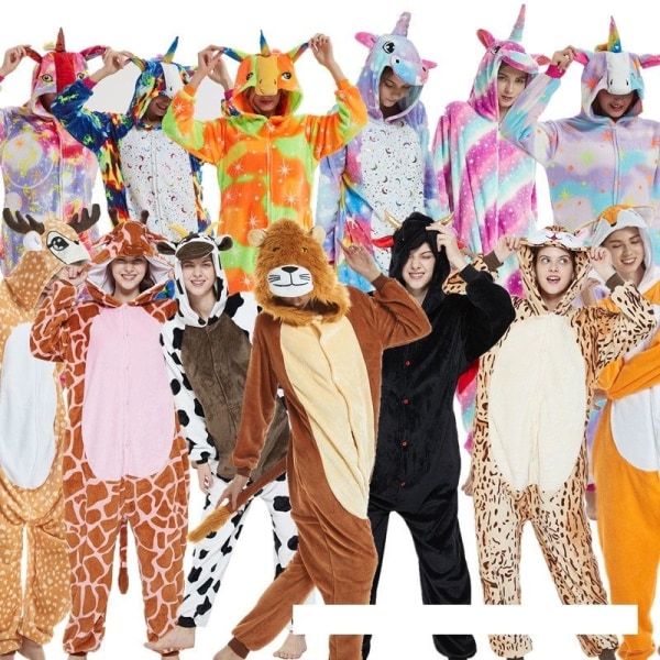 Animal Cartoon Loungewear Flanell Pyjamas Sæt Fleece Pyjamas Damer  Hestemønster-3 XL (174-185 cm) 7369 | Hästmönster-3 | XL (174-185cm) |  Fyndiq