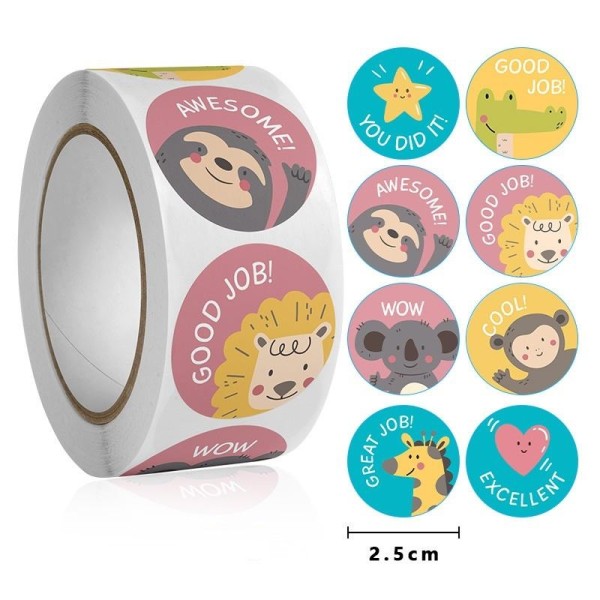 Selvklæbende etiketter Juleetiketter Cute Animals Reward Stickers stil 10 2,5 cm/1 tomme