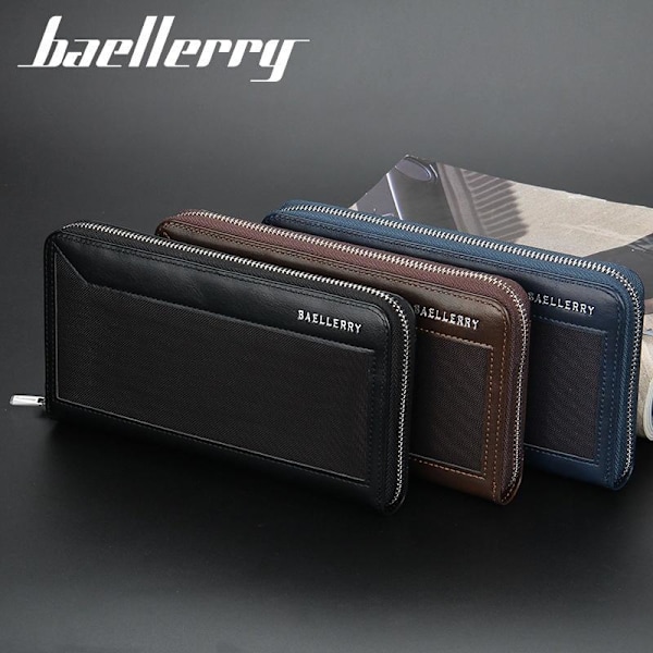 Baellerry Lang lommebok for menn Mote Multi-Card Glidelås Clutch Bag svart