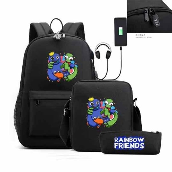 Rainbow Friends rygsæk børn penalhus skulderrem tasker pakke med sort