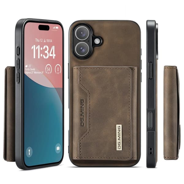 (For iPhone 16 Pro) DG.MING M2 Series Avtakbart Lommebokdeksel m kaffe