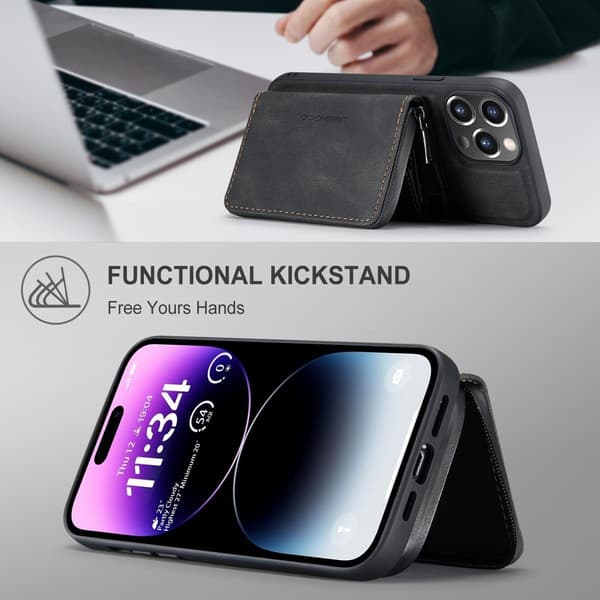 (Til iPhone 15 Pro max) Etui med stativ og kortlommer, stødabsorberende, dets slanke design rosaguld