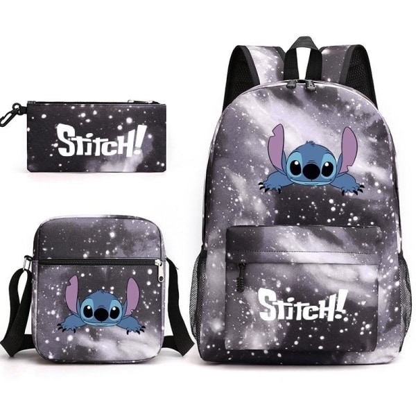 stitch ryggsekk pennal skulderveske sett grå stjernegrå b