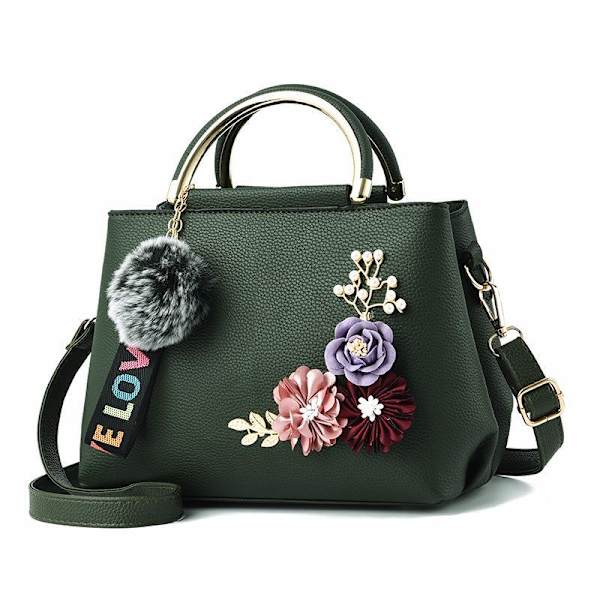 Baellerry Dam Mode Axelväskor Konstgjorda blommor Hängande Läder Khaki 24cm*12cm*18cm