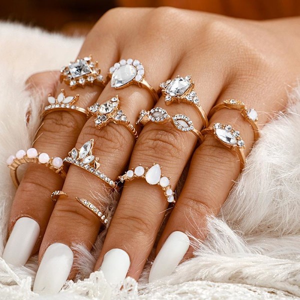All fingers ring ringar set med olika mönster