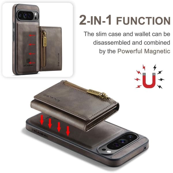 (Til iPhone 16 Plus) DG.MING M5-serien aftagelig pung-etui grøn