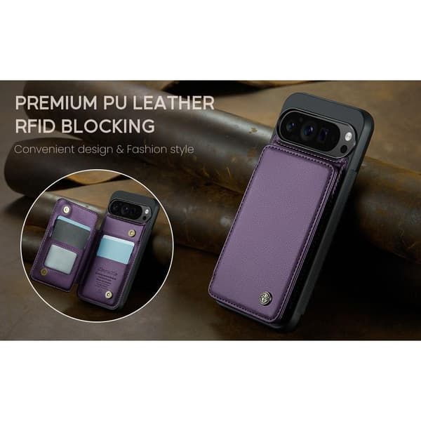 (För  Pixel 9/9 Pro) PU-läder plånboksfodral med RFID-skydd och stativ lila