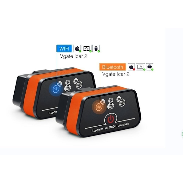 Vgate ICAR 2 WiFi - Musta ja oranssi väri - Tukee kahta järjestelmää kuten kuvassa