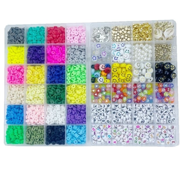 Flat Clay Beads sett med runde polymer leireperler for DIY-smykker som bildet viser