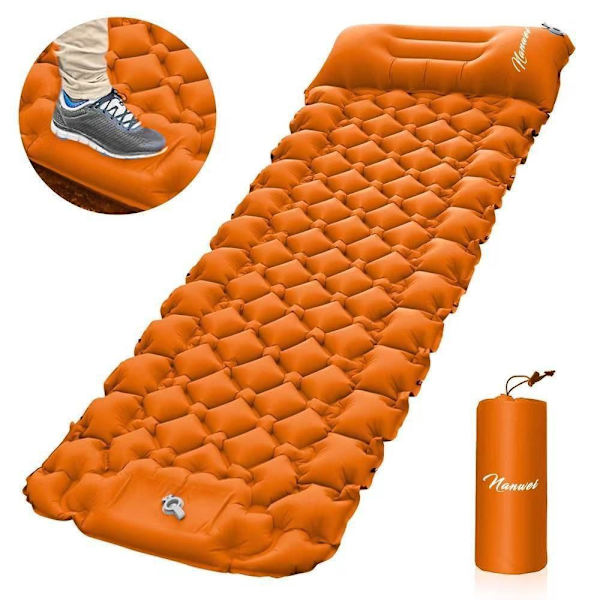 oppblåsbart liggeunderlag campingmadrass dobbeltseng 196*125*9cm oransje
