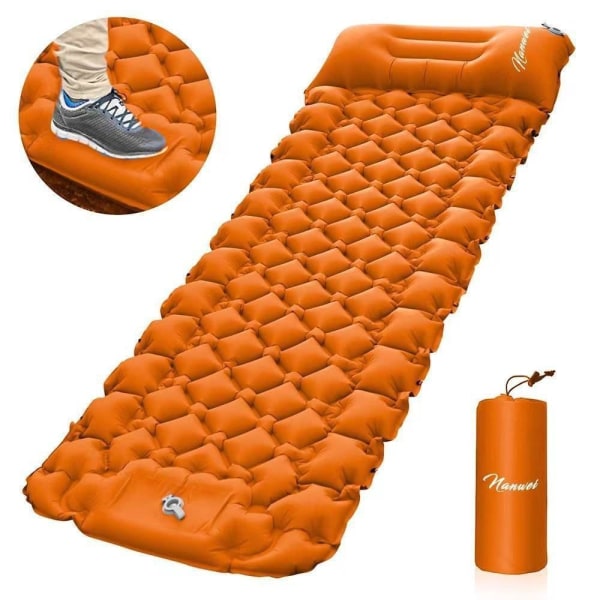 oppustelig liggeunderlag campingmadras dobbeltseng 196*125*9cm orange