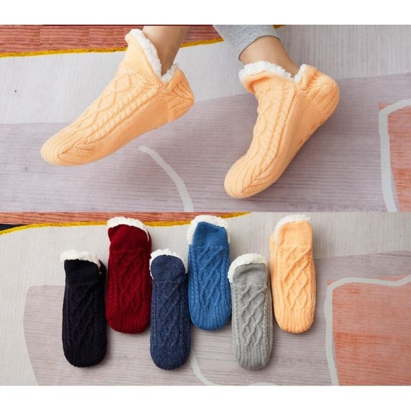 varme strikkede sokker skridsikre sokker hyggelige fleecestrømper indeni rød 43-45