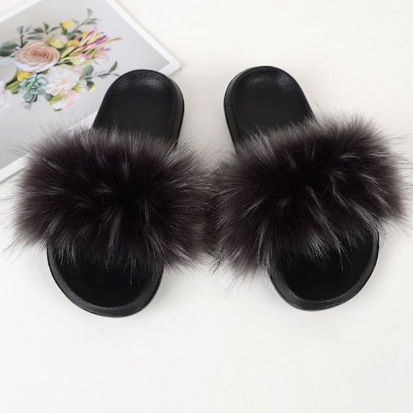 fluffy imiteret pels hjemmesko pelsstoffer dame 40-41