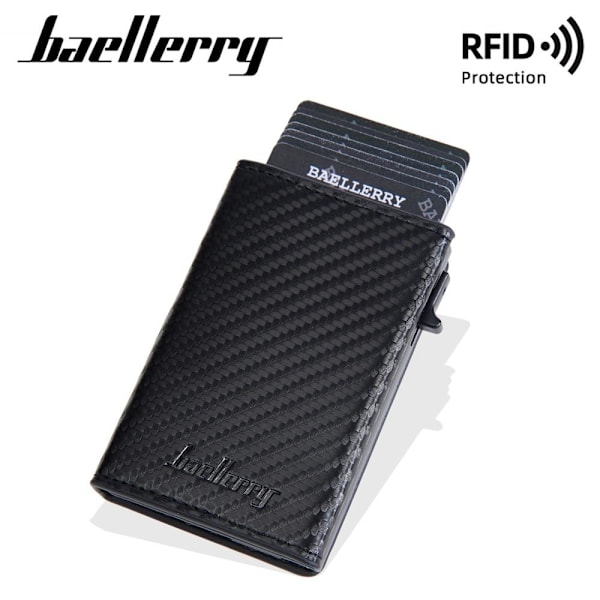 Baellerry RFID-blockerande automatisk popup-plånbok Kolfibermagn svart
