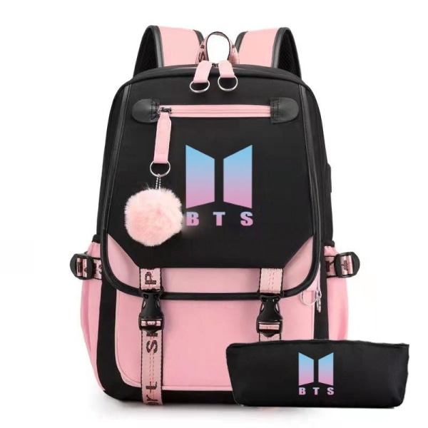 BTS ryggsäck barn ryggsäckar ryggväska med USB uttag 1st rosa