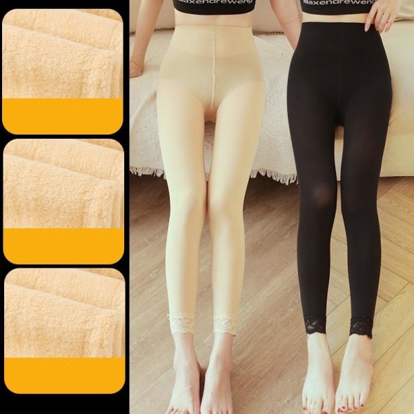 Naisten fleecevuoratut leggingsit leggingsit korkeavyötäröiset Scrunch Yoga L beige 170 g