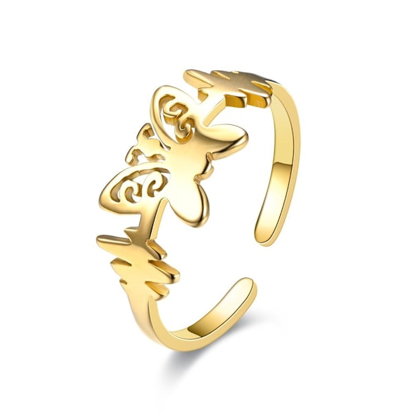 Tilføj et strejf af Whimsy: Cut-Out Clover Arrow Ring - Unik gylden sommerfugl