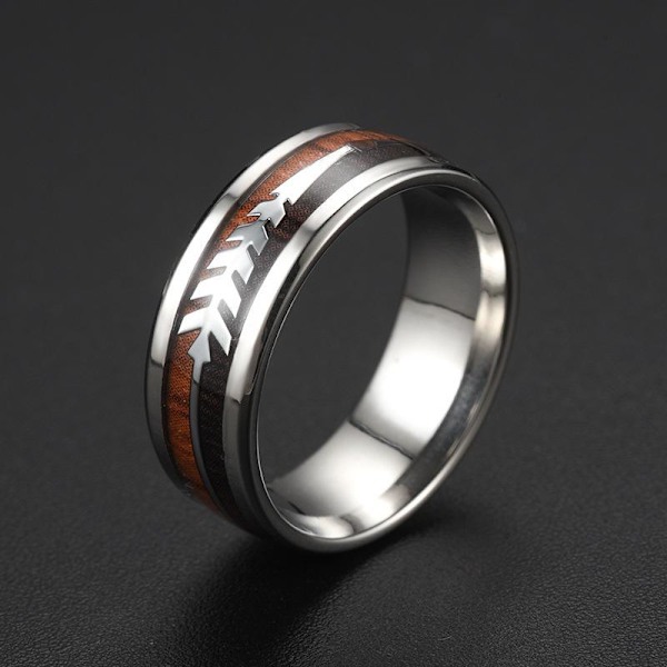 Wood Grain Arrow Ring - Minimalistiska trätonade modesmycken med stål färg pil nr 11