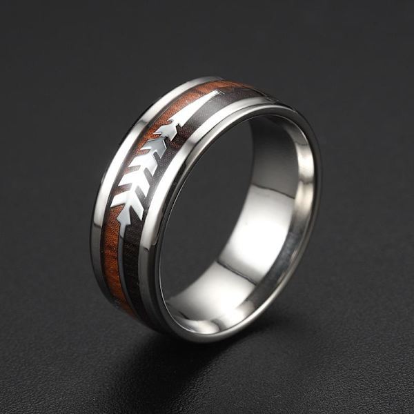 Wood Grain Arrow Ring - Minimalistiska trätonade modesmycken med stål färg pil nr 6