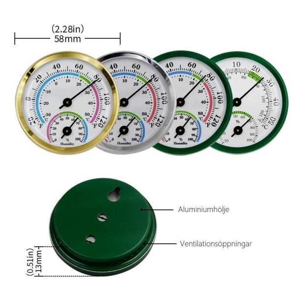 2-i-1 termometer hygrometer temperatur- og fugtighedsmåler indeni slivergrøn 1 stk