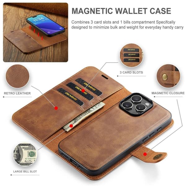 (Til iPhone 12 / iPhone 12 Pro) DG.MING Læderpung Etui: Aft sort