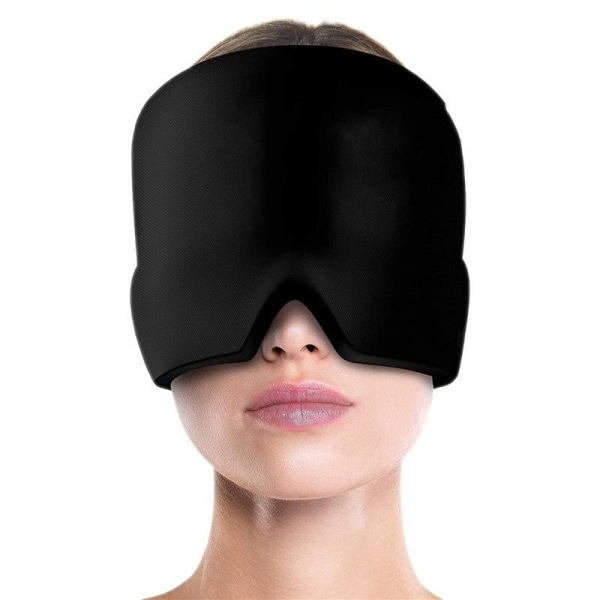 huvudvärk sinus migraine kylande lugnande ansiktet mask svart två geler (fram och bak)