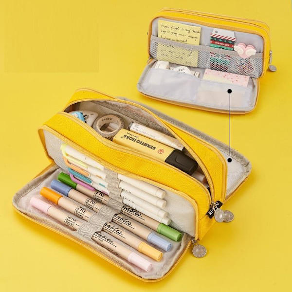 Pennfodral Barn Pencil Case Pennväska Stor Kapacite Fyrkantig Pe Gul