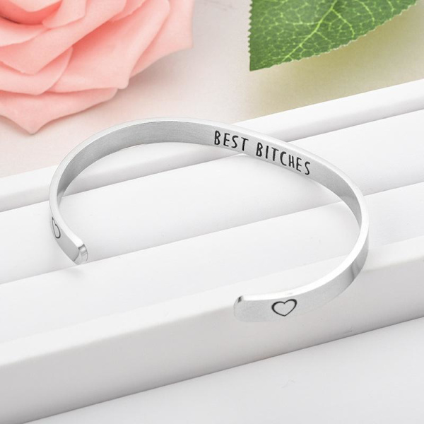 Titanstål C-formet Inspirerende Armbånd - Fortsett å skyve fremover beste tigere doble hjerter