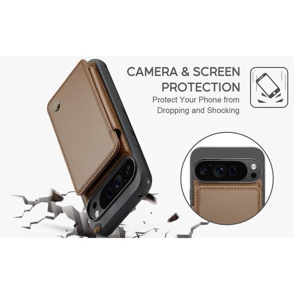 (För  Pixel 9 Pro XL) PU-läder plånboksfodral med RFID-skydd och stativ lila