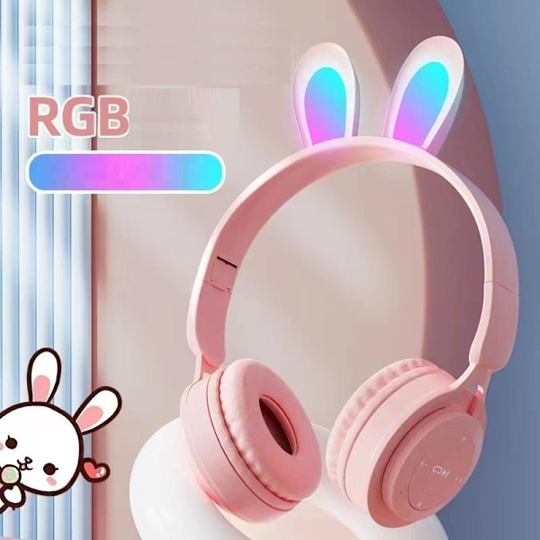kattöron trådlösa hörlurar bluetooth led lights rosa