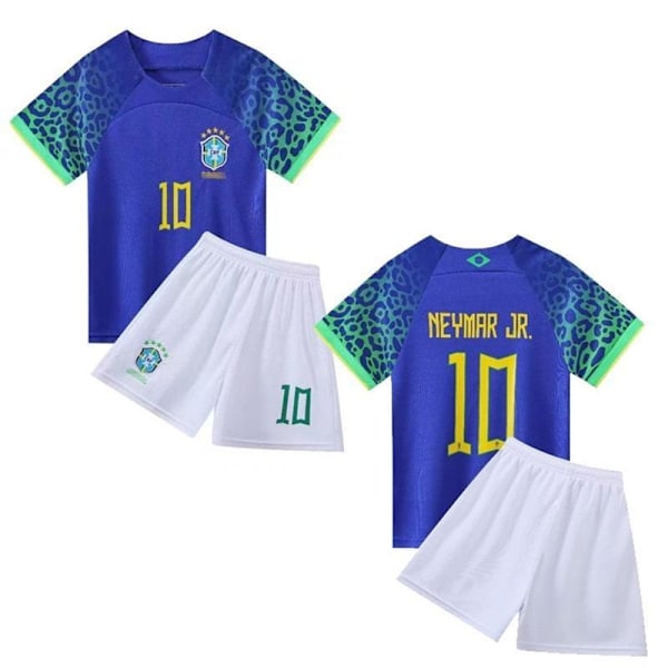 Brasil Blå #10 Neymar Jr. Fotballdrakt og shorts for barn og #16 (100 cm)