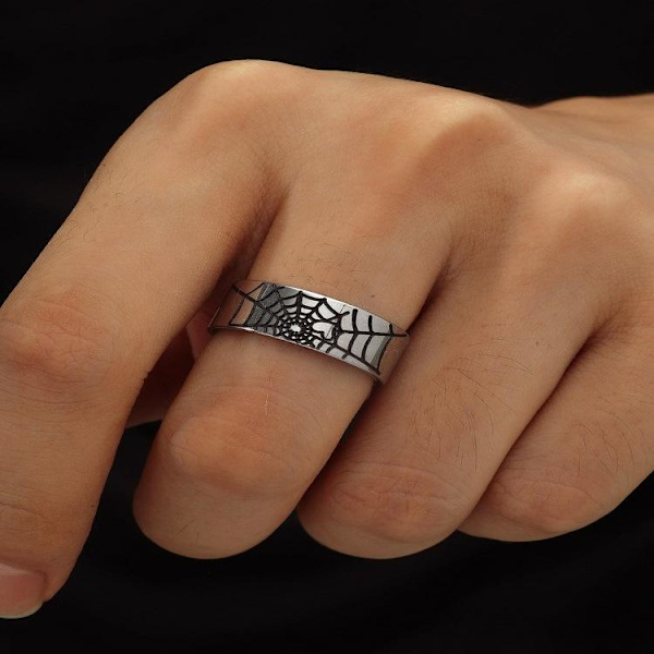 Fashionabla spindelnätsring - Gothic Punk Statement smycken för spindelnät i stålfärg nr 11