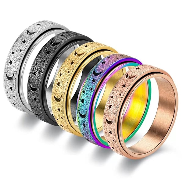 Roterende hul stjerne og måne ring - dekompressionsmode smykker 6 mm sort stjerne og måne nr. 9