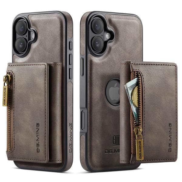 (For iPhone 15 Plus) DG.MING M5-serien Avtakbart Lommebokdeksel brun