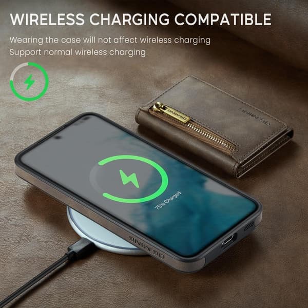 (Til iPhone 15 Pro Max) DG.MING M5-serien aftagelig pung-etui kaffe