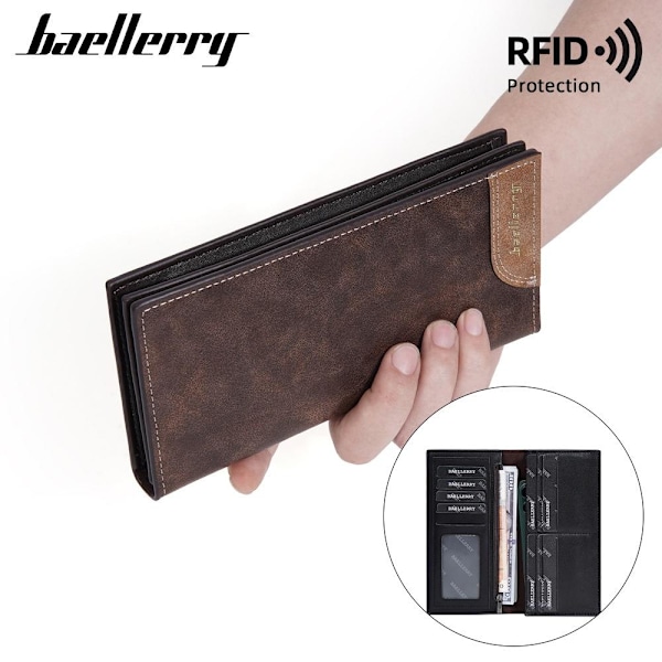 Baellerry RFID-blokerende lang pung til mænd med lynlås blå
