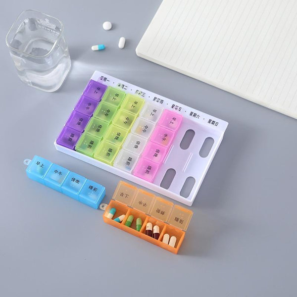 tablettdose pilleglass medisinboks pillebeholder 28 rom engelsk tekst