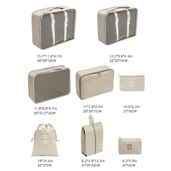 organiseringsset för resväskor väskinsats organiseringsset 8 del beige