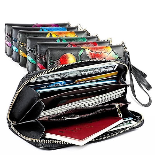 Blomma Läder Damplånbok Kvinnlig Lång Plånbok Lady Clutch Pengar Gul