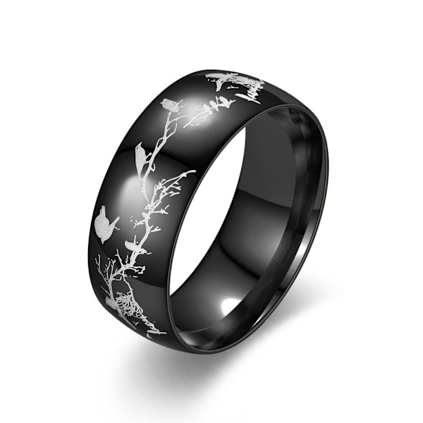 Bird Branch Fashion Statement Ring - Unik fugleinspireret smykke 8mm sort bue fugl nr. 9