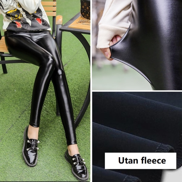 Vinter varm læder sort sexede leggings bukser høj talje tyndt fleece xl